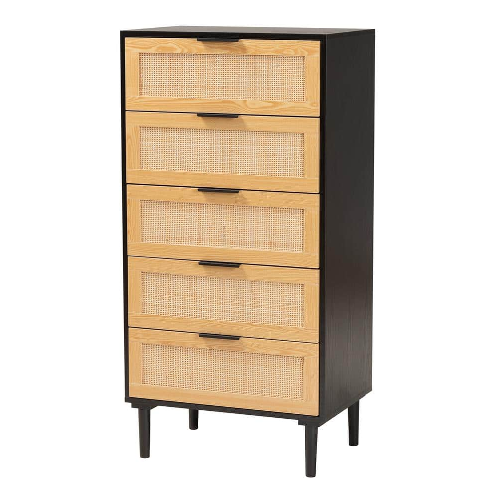 Baxton Studio Maureen 5 Drawer Espresso and Natural Brown