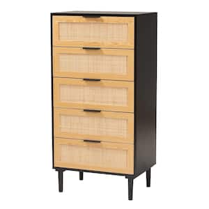 Maureen 5-Drawer Espresso and Natural Brown Chest of Drawers (47.25 in. H x 23.63 in. W x 15.75 in. D)