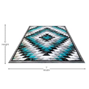 Turquoise 5 ft. x 7 ft. Rectangle Native American Area Rug