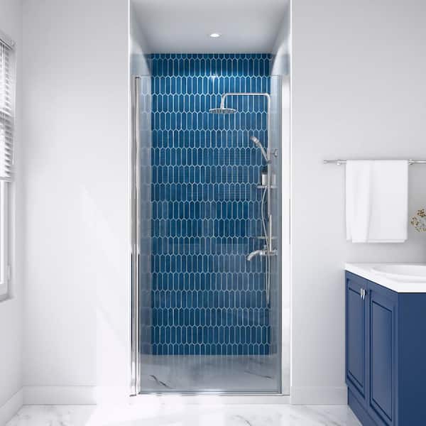 30 - 31-3/8 in. W x 72 in. H Pivot Semi-Frameless Shower Door in Chrome Finish with SGCC Certified Clear Glass