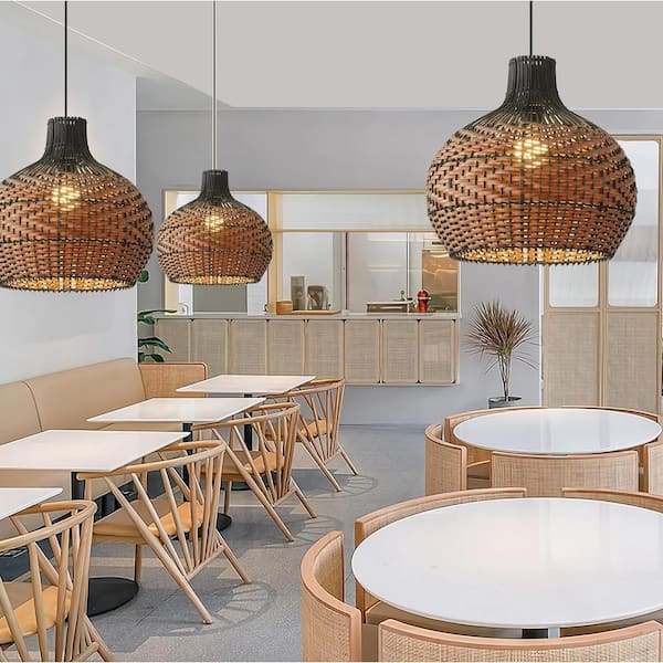 ARTURESTHOME 1-Light Black and Brown Rattan Pendant Light