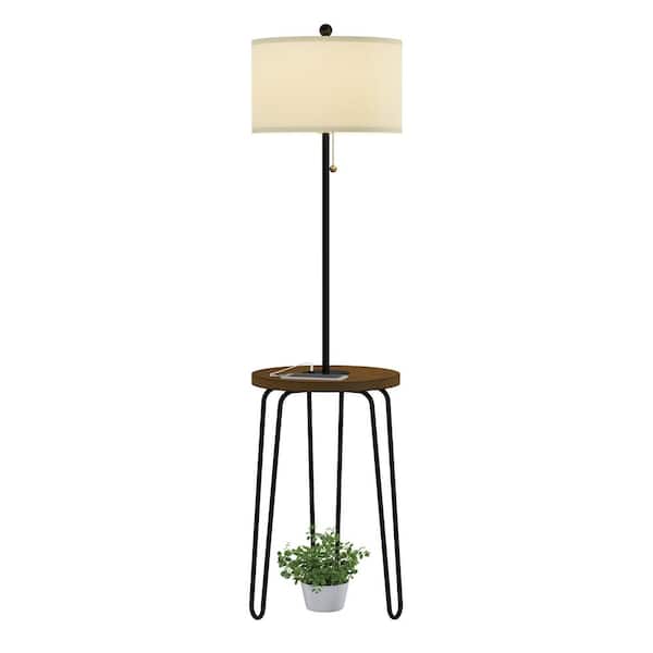 Lavish Home 59 In Brown And Black Mid, Hometrends End Table Floor Lamp With Usb Port