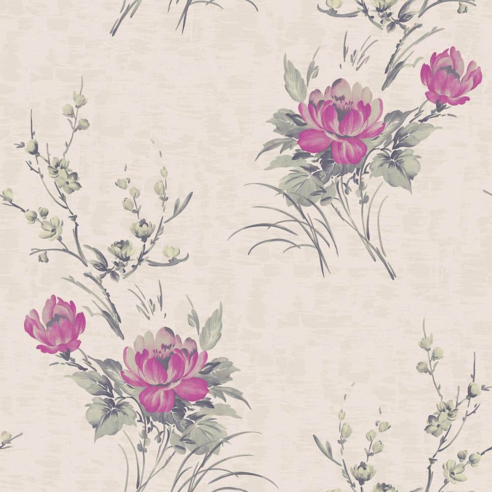 Falkirk Ophia Flowers Fuscia, Beige Vinyl Peelable Roll (Covers 57 sq. ft.)