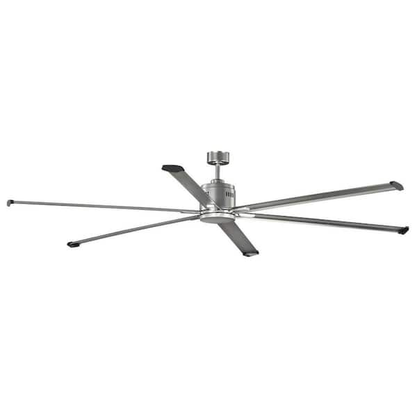 Progress Industrial 96 in. Indoor/Outdoor Nickel Industrial Ceiling Fan with Remote Included for Garage