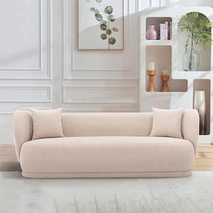 Siri 92.52 in. Contemporary Round Arm Linen Upholstered Rectangle Sofa in. Wheat with Pillows
