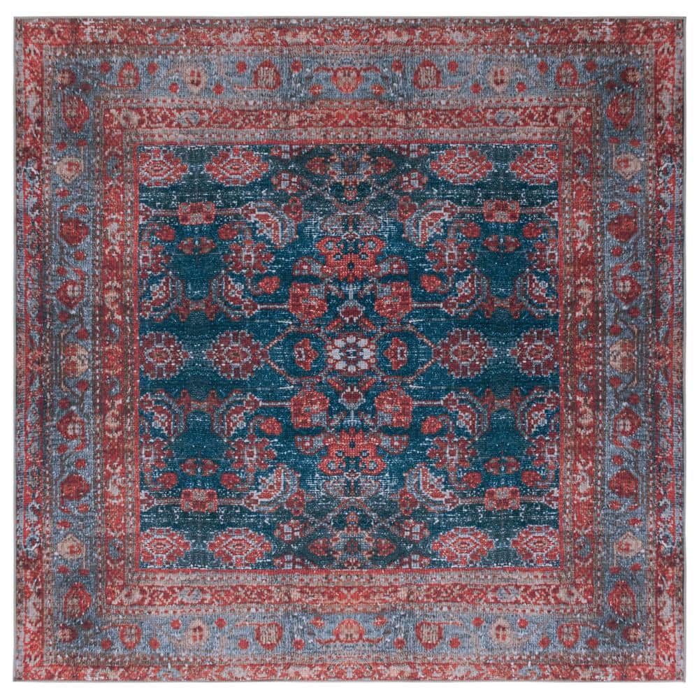 Tucson Blue and Rust Square Machine Washable Area Rug