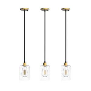 1-Light Black Modern Industrial Mini Pendant Hanging Light Fixture with Seeded Glass Shade for Kitchen Island (3-Pack)