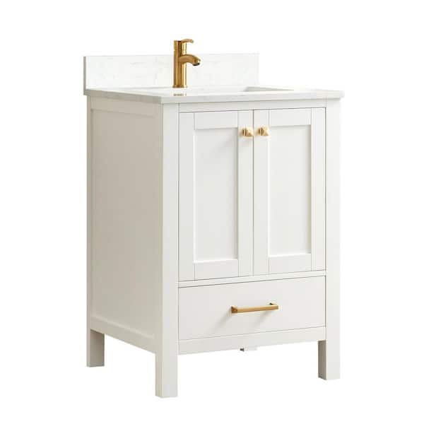 Shannon 24 in. W x 22 in. D 33.9 in. H Bath Vanity in White with White Composite Stone Top