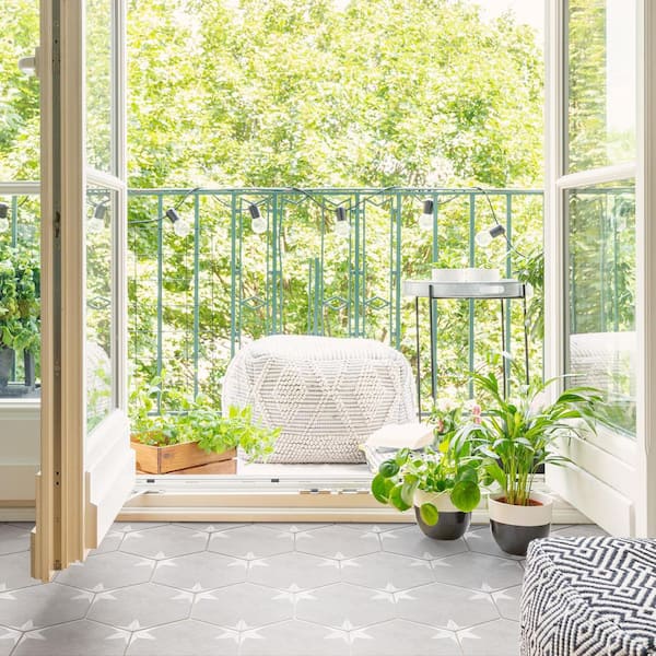 Stella Hex Mist 8-5/9 in. x 9-7/8 in. Porcelain Floor and Wall Take Home Tile Sample