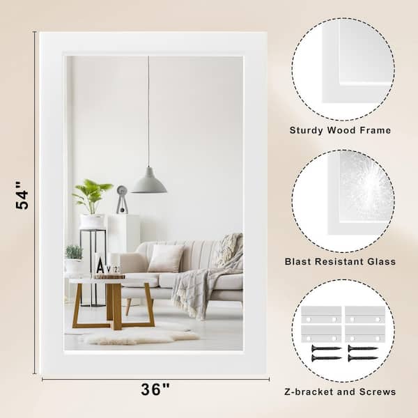 LuxHomez 36 in. W x 54 in. H Classic Large White Rectangular Wood