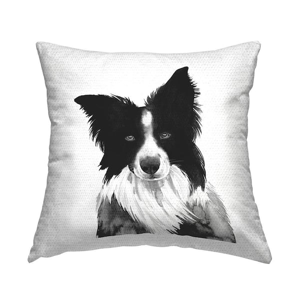 Stupell Industries Bold Black Border Collie Dog Breed Portrait Black Square Outdoor Throw Pillow