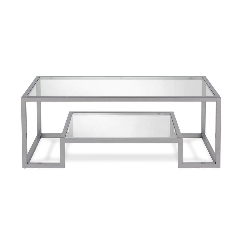 Athena 45" Satin Nickel Rectangular Metal & Glass Coffee Table