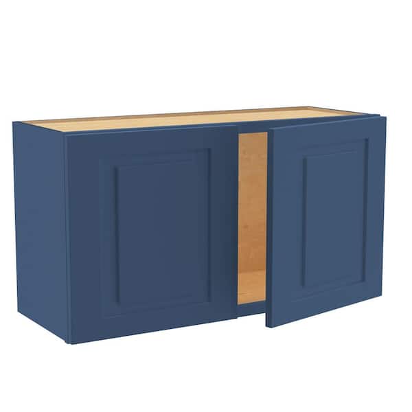 Home Decorators Collection Grayson 33 in. W x 12 in. D x 18 in. H Assembled Plywood Wall Bridge Kitchen Cabinet in Mythic Blue with Soft Close