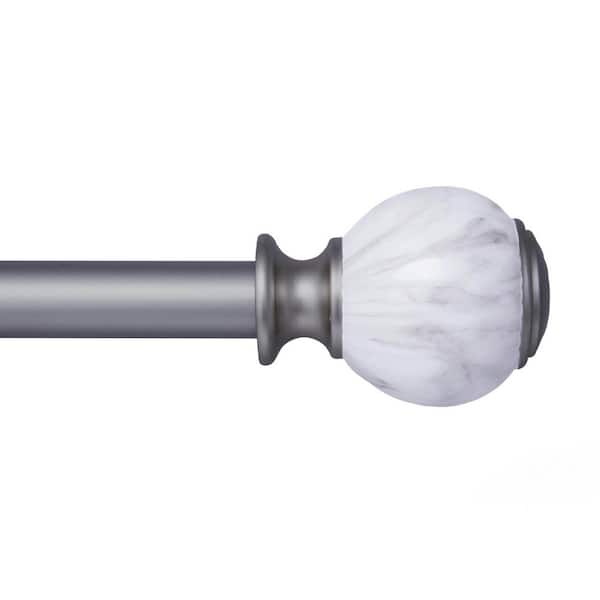 Kenney Khaleesi 36 in. - 66 in. Adjustable Single Curtain Rod 1 in. Diameter in Pewter Gray with Marble Ball Finials