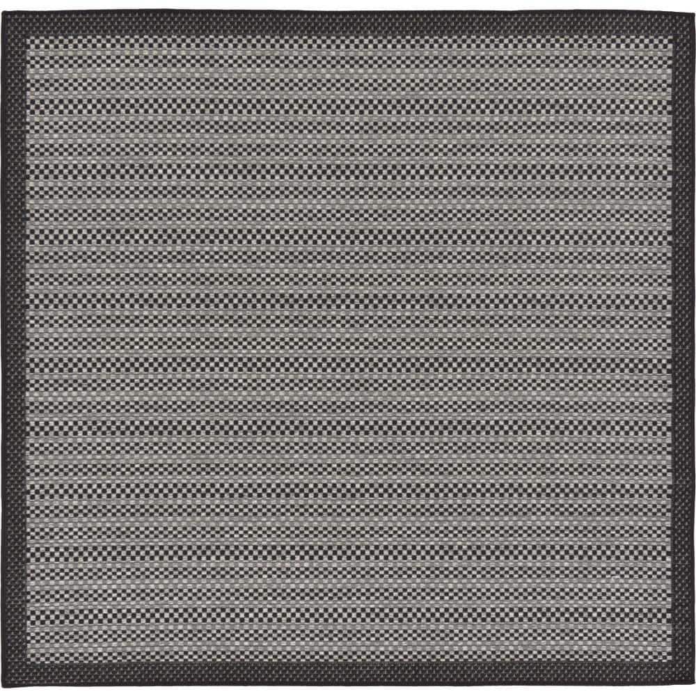 Gray Stripe Synthetic Square Outdoor Rug, 6' x 6'