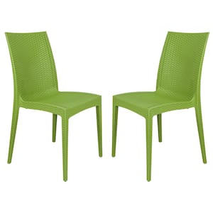 Green Mace Modern Stackable Plastic Weave Design Indoor Outdoor Dining Chair (Set of 2)