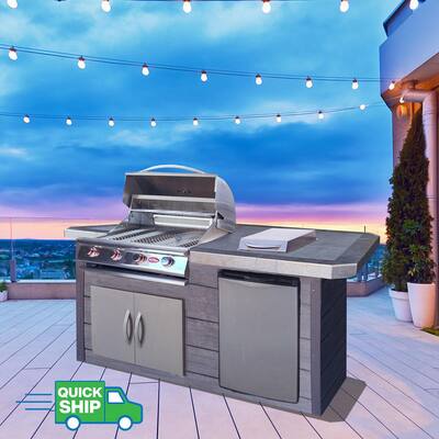 4-Burner Gas Grill, 7 ft. Synthetic Wood and Tile BBQ Grill Island