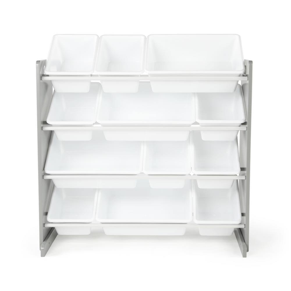 Gray and White 4-Tier Kids Toy Storage Organizer with 12 Bins