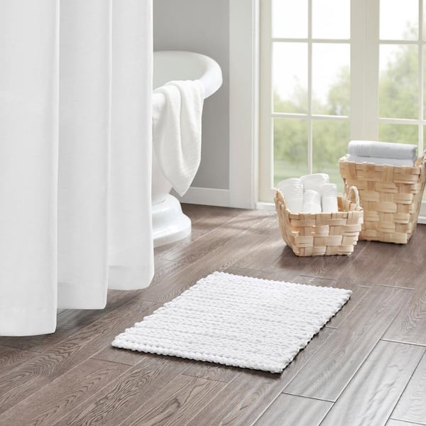 Copula 17 in. x 24 in. White Chenille Chain Stitch 100% Cotton Rectangle Bath Rug