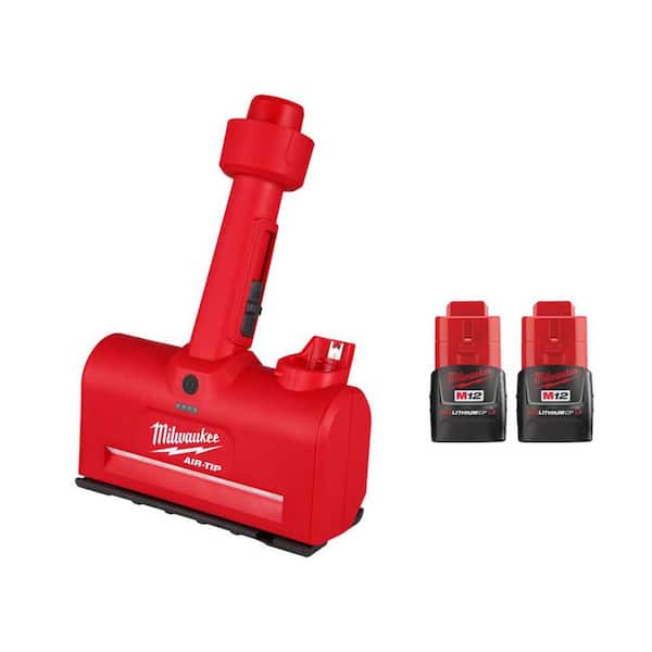 Milwaukee M12 AIR-TIP 1-1/4 in. - 2-1/2 in. Wet/Dry Shop Vacuum Utility Nozzle Attachment w/(2) M12 1.5 Ah Compact Battery Pack