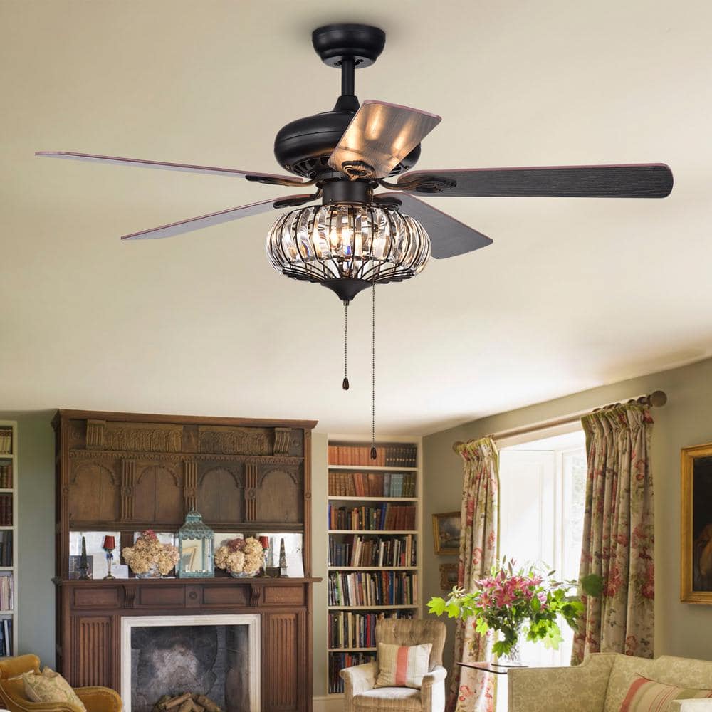 Chrysaor 52-Inch Matte Black and Bronze Crystal Chandelier Ceiling Fan
