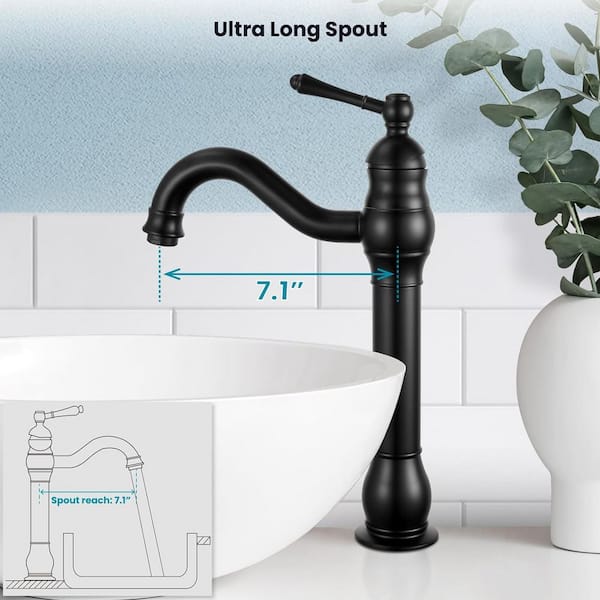 Single-Handle Single Hole Swivel Spout Bathroom Vessel Sink Faucet With Pop-Up Drain Assembly in Matte Black