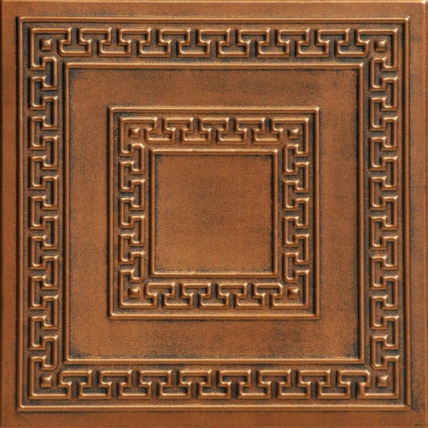 A La Maison Ceilings Greek Key Antique Bronze 1.6 ft. x 1.6 ft. Decorative Foam Glue Up Ceiling Tile (21.6 sq. ft./case)