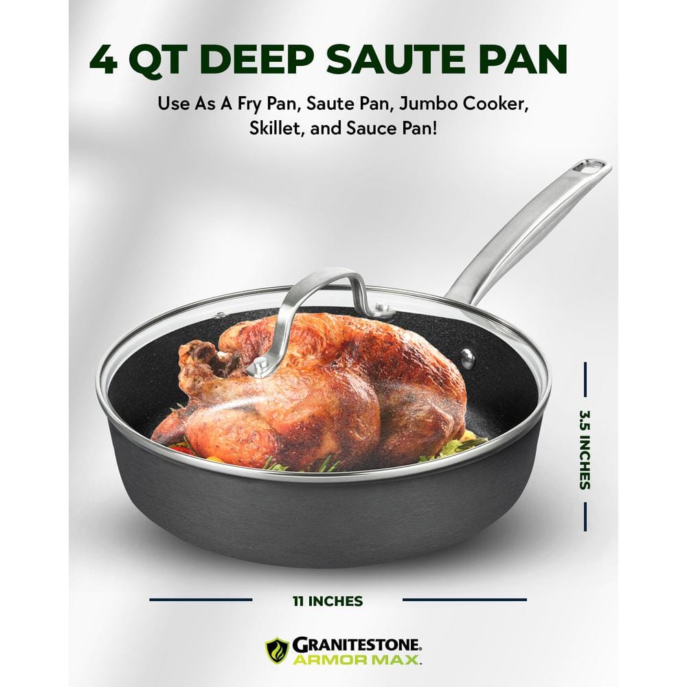 Armor Max 4 Qt Nonstick Aluminum Deep Saute Pan with Lid