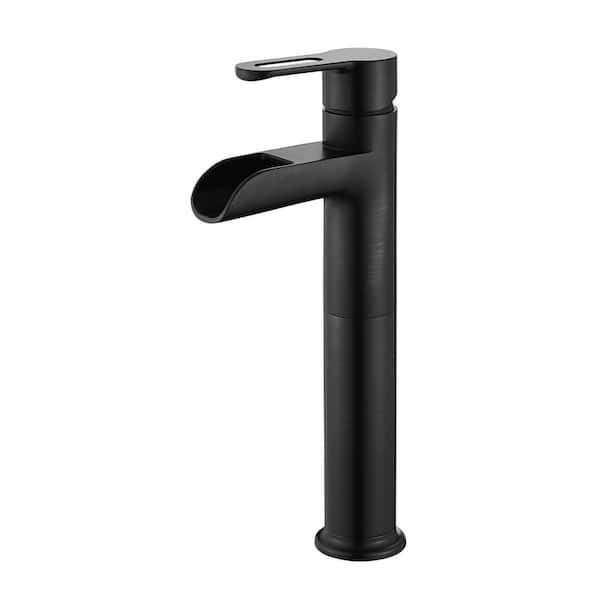 LUXIER Waterfall Single Hole Single Handle Bathroom Vessel Sink Faucet with Drain in Oil Rubbed Bronze