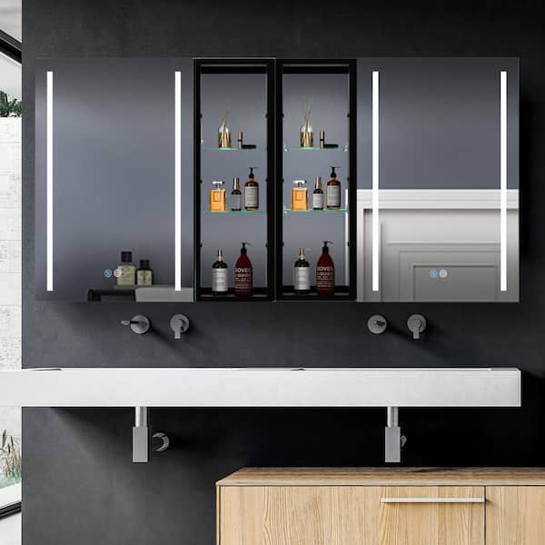 JimsMaison 60 in. W x 30 in. H Rectangular Aluminum Surface Mount Medicine Cabinet with Mirror and Shelves