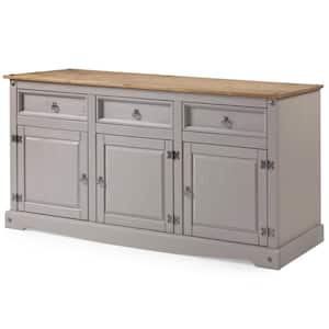 Classic Cottage Series Corona Gray Solid Wood Top 66 in. Buffet Sideboard with Drawers