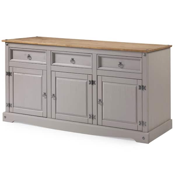 OS Home and Office Furniture Classic Cottage Series Corona Gray Solid Wood Top 66 in. Buffet Sideboard with Drawers