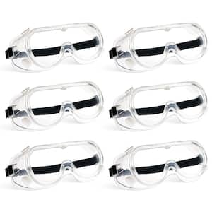 Clear Chemical Splash Resistant 4-Vent Safety Goggles, Anti-Fog and Anti-Scratch, Adjustable Fit Over Glasses (6-Pairs)