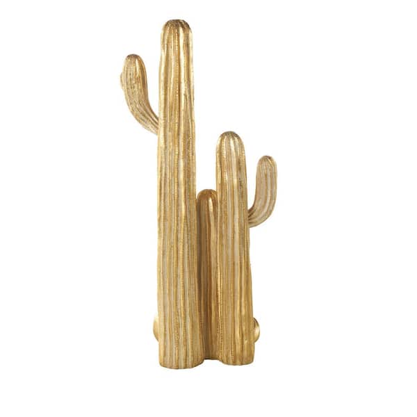 Litton Lane Gold Resin Layered Cactus Sculpture