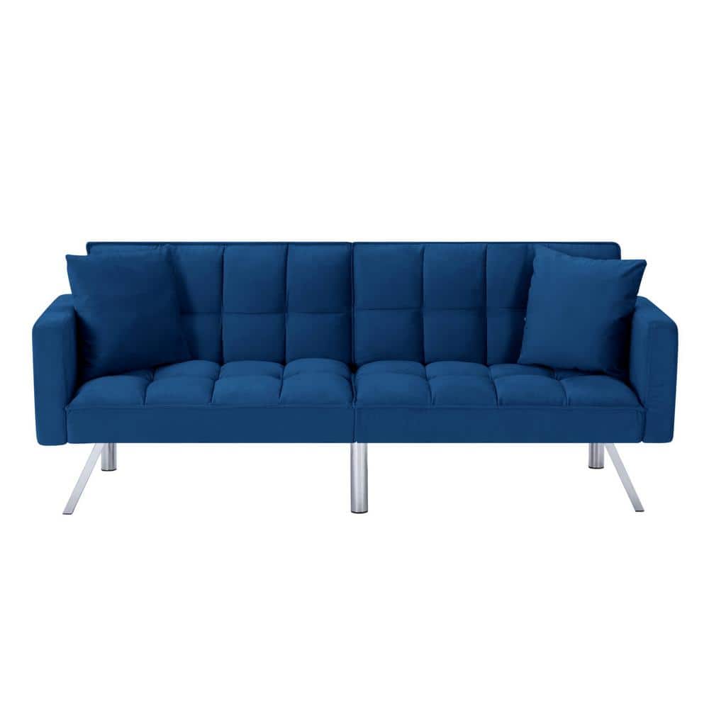 74 in. Navy Blue Velvet Twin Size Sofa Bed
