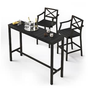 Humphrey 5 Piece 55 in. Black Alu Outdoor Patio Dining Set Serving Bar Set HDPS Top With Bar Chairs For Balcony Poolside