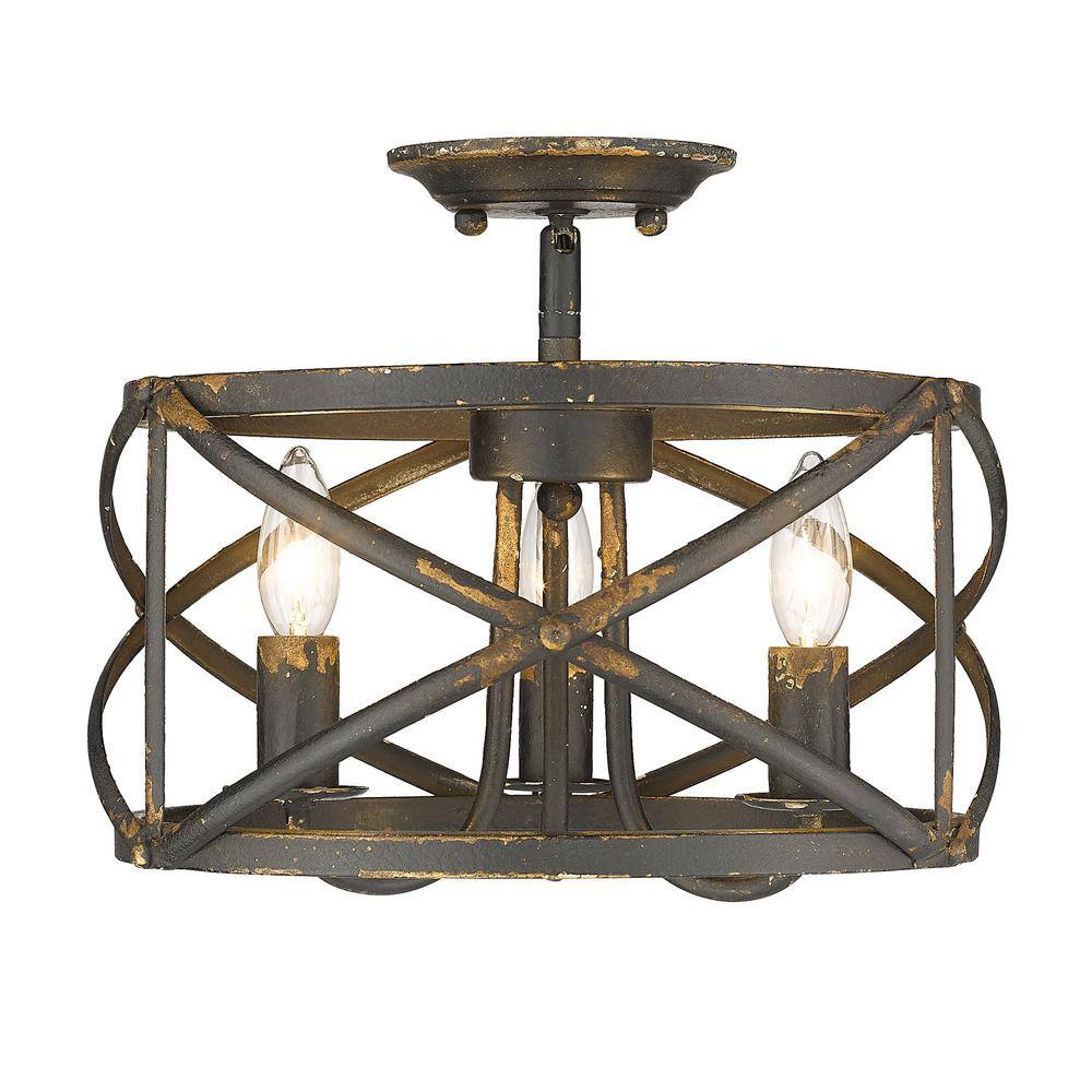 Alcott Antique Black Iron 3-Light Semi-Flush Mount