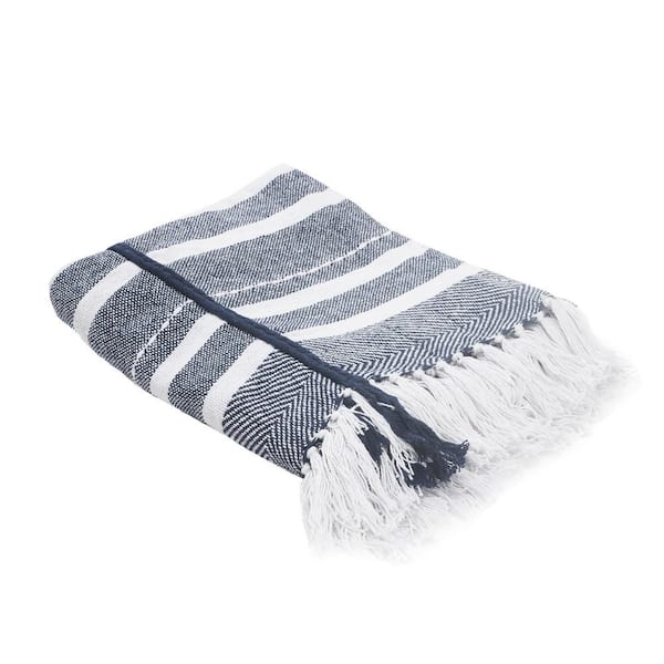 0623-9 BLANKET / STRIPE ブランケット/ストライプ Gemma Textured Navy Blue/White Horizontal Striped All