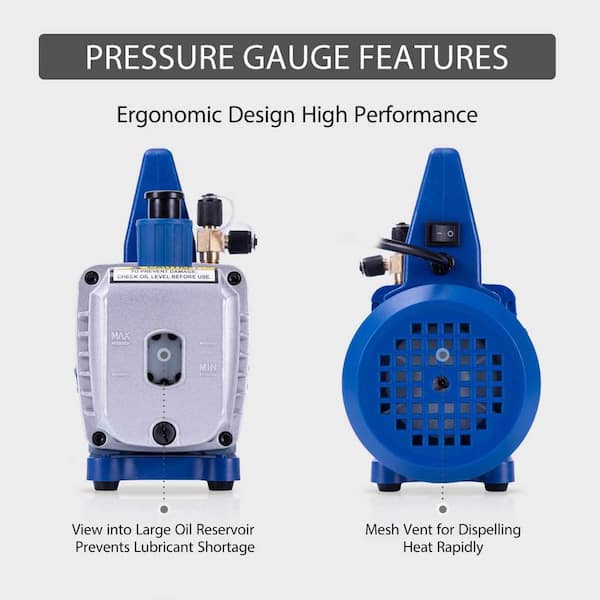 VIVOHOME 110-Volt 1/2 HP 5 CFM Dual Stage Rotary Vane HVAC Air Vacuum Pump with Oil Bottle