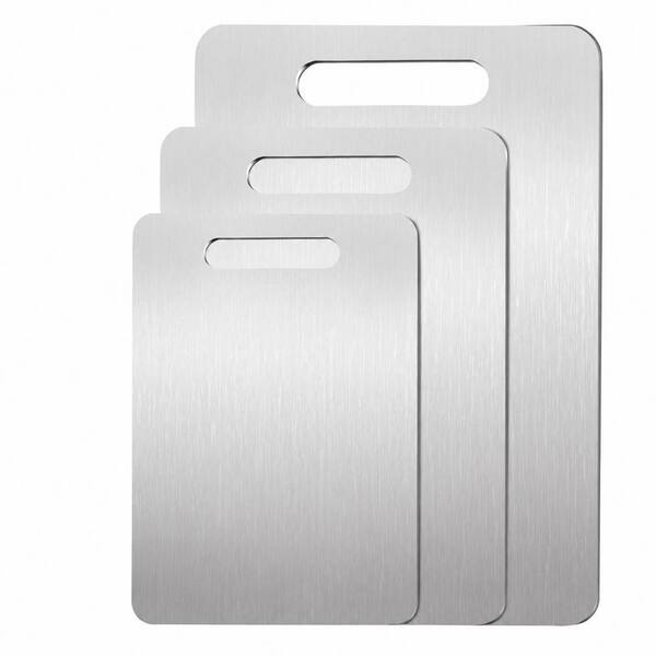 3-Piece Silver Titanium Cutting Board Set Food Grade Double-Sided Kitchen Chopping Boards Dishwasher Safe