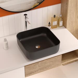 Ace Square Bathroom Ceramic Vessel Sink in Black not Included Faucet