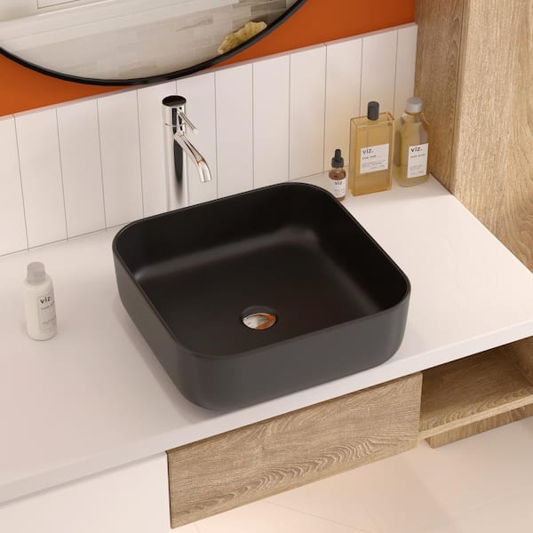 DEERVALLEY Ace Square Bathroom Ceramic Vessel Sink in Black not Included Faucet