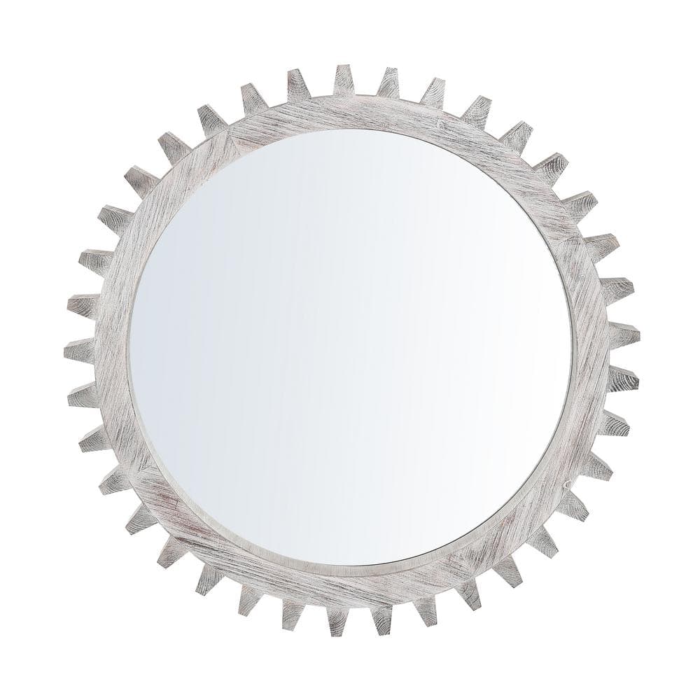 Vintage White 26in W x 26in. H Wall Wood frame Round Hanging Gear Shape Hea