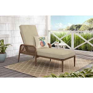 Coral Vista Brown Wicker Outdoor Patio Chaise Lounge with CushionGuard Putty Tan Cushions