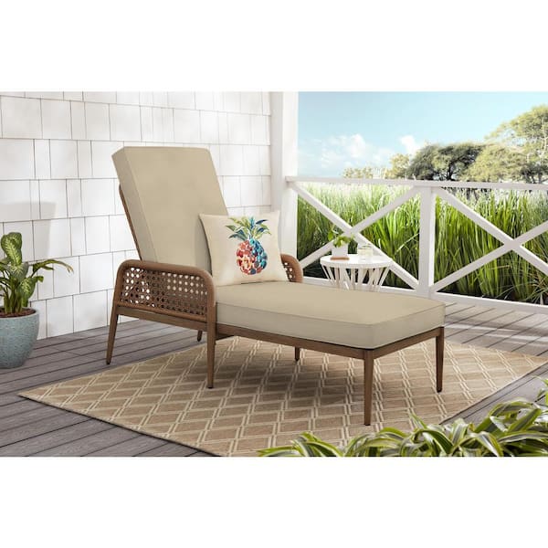 Hampton Bay Coral Vista Brown Wicker Outdoor Patio Chaise Lounge with CushionGuard Putty Tan Cushions