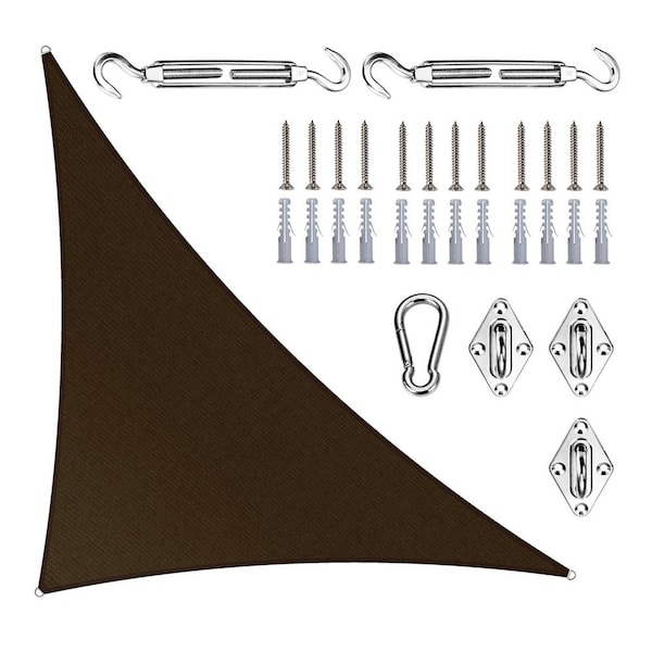 10 ft. x 10 ft. x 14 ft. Right Triangle Sun Shade Sail with Hardware Kit-Brown