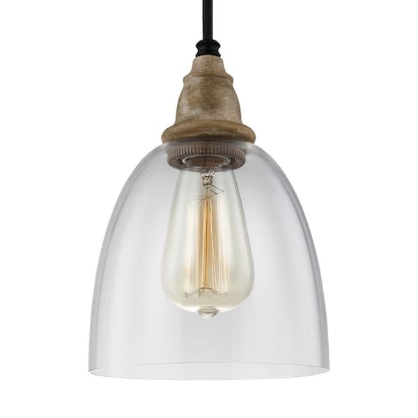 Generation Lighting Matrimonio 1-Light Driftwood and Dark Weathered Zinc Hanging Mini Pendant Light with Clear Glass Shade