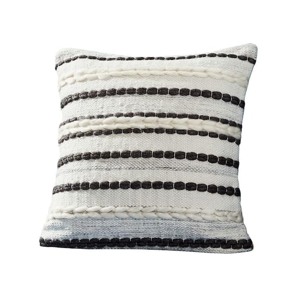 Benjara Gray and Black Lined Beading Removable Decorative 18 in. x 18 in. Throw Pillow Cover