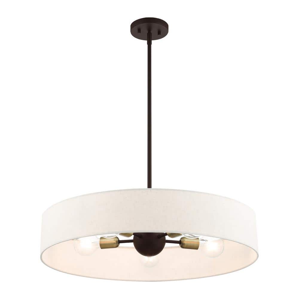 Venlo Bronze Drum Pendant with Oatmeal Fabric Shade - 5 Light