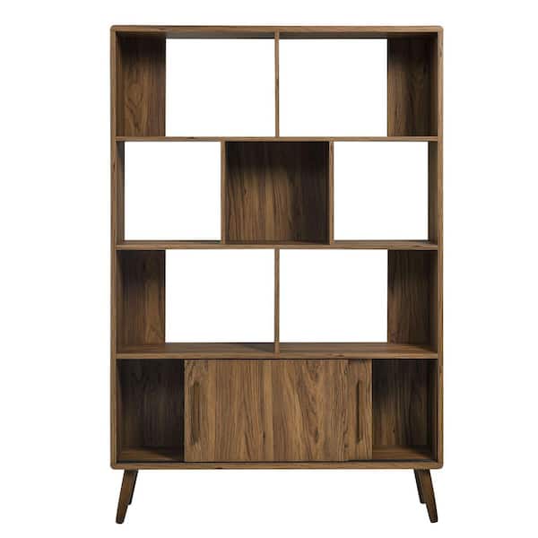 MODWAY Transmit 67 in. Tall Walnut Wood 8-Shelf Bookcase with